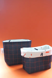 Skinny fabric pot in navy grid