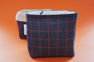 Skinny fabric pot in navy grid