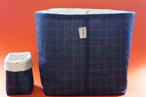 Maxi fabric pot in navy grid